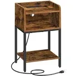 HOOBRO Nightstand with Charging Station, End Table with Open Drawer, Side Table ...