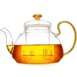 Large Capacity Glass Teapot with Removable Infuser, Stovetop Safe, Thickened Heat-Resistant Borosilicate Glass, 46 fl oz