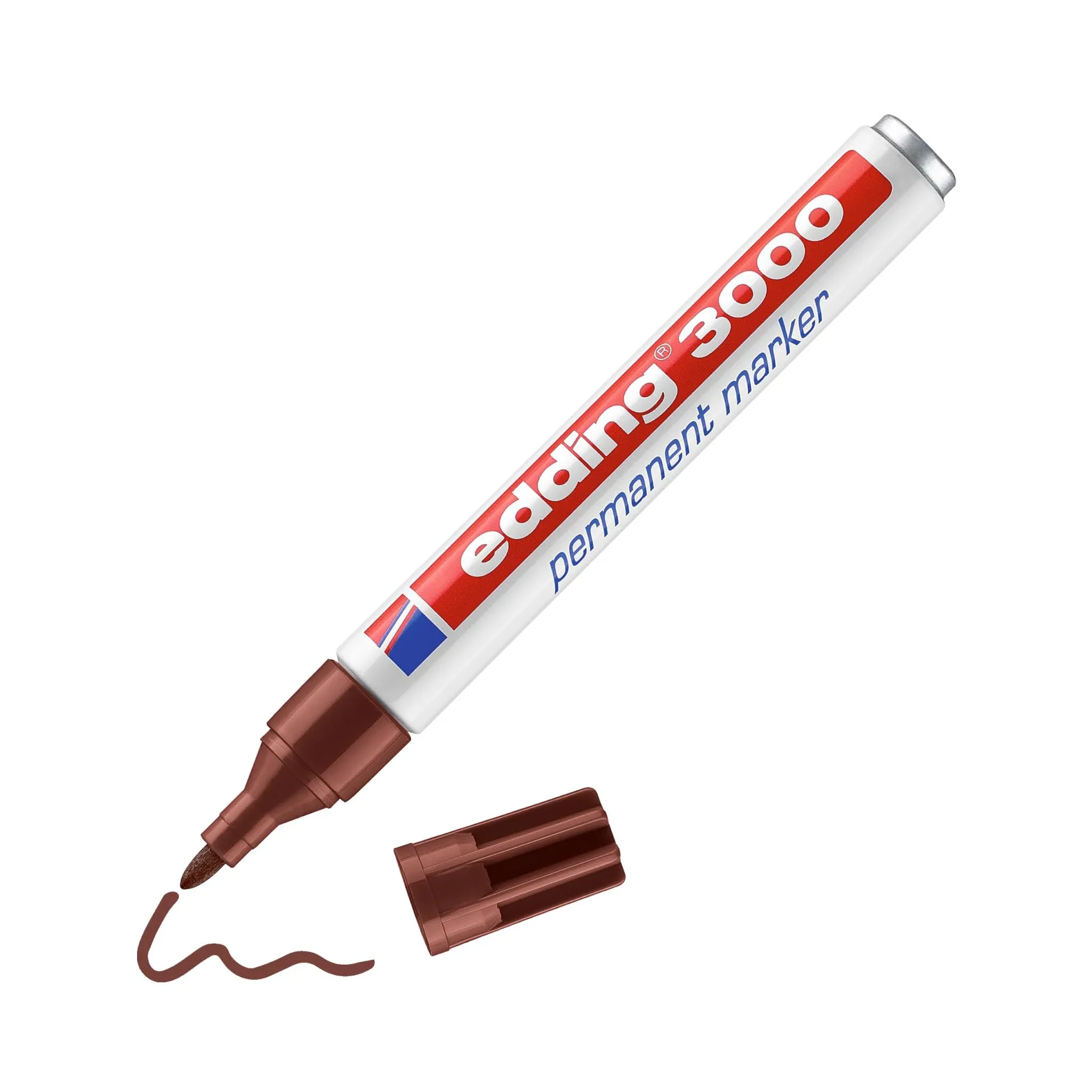 edding 3000 permanent marker - brown - 1 pen - round nib 1.5-3 mm - quick-drying permanent markers - waterproof, smudge-proof - for cardboard, plastic, wood, metal, fabric - marker pens