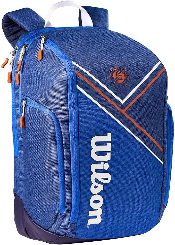 Wilson Super Tour Tennis Backpack RG France Open Sport Tennis Bag Hold 2 Racquet with Thermoguard Pocket Navy Blue WR8018301001