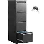 4 Drawer File Cabinet, Vertical Filing Cabinets with Lock, Metal File Cabinets for Home Office, Anti-Tip 4 Storage Drawers for Letter/Legal/A4/F4 Size (Assemble Required, Black)