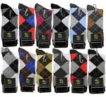 USBingoshop Mens Cotton Argyle Striped Solid Ribbed Black Crew Dress Socks