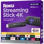 Roku Streaming Stick 4K Streaming Device 4K/HDR/Dolby Vision with Voice Remote