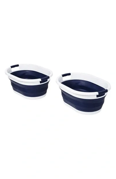 Honey Can Do Navy Blue/White Collapsible Rubber Laundry Baskets (Set of 2)