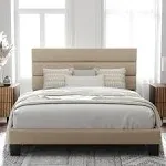 Allewie King Size Platform Bed Frame with Fabric Upholstered Headboard and Wooden Slats Support, Fully Upholstered Mattress Foundation/No Box Spring Needed/Easy Assembly, Beige